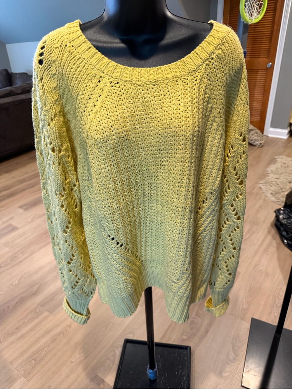 1.4.3. Story by Line Up Lemon Yellow Open-Knit Crewneck Sweater
